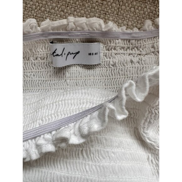 PETAL & UP Domenica Shirred Long Sleeve Midi Dress Size S White NWOT Linen Blend - Picture 8 of 10